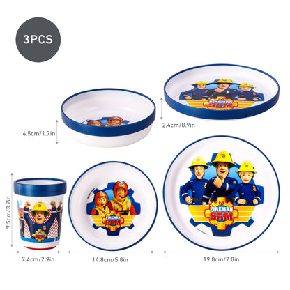 Fireman Sam Kids 6 Piece Reusable Dinner Set - Plate/Bowl/Cup/Knife/Fork/Spoon - Childrens Dinnerware Tableware Cutlery Set