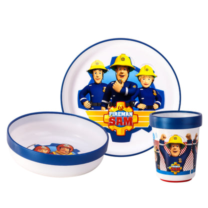 Fireman Sam 3pcs Bicolor Premium Kids Dinner Tableware Set Plate, Bowl & Tumbler, BPA Free
