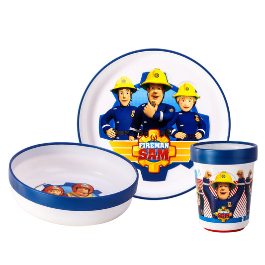 Fireman Sam 3pcs Bicolor Premium Kids Dinner Tableware Set Plate, Bowl & Tumbler, BPA Free