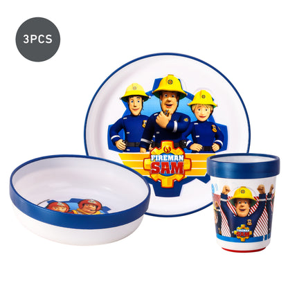 Fireman Sam 3pcs Bicolor Premium Kids Dinner Tableware Set Plate, Bowl & Tumbler, BPA Free