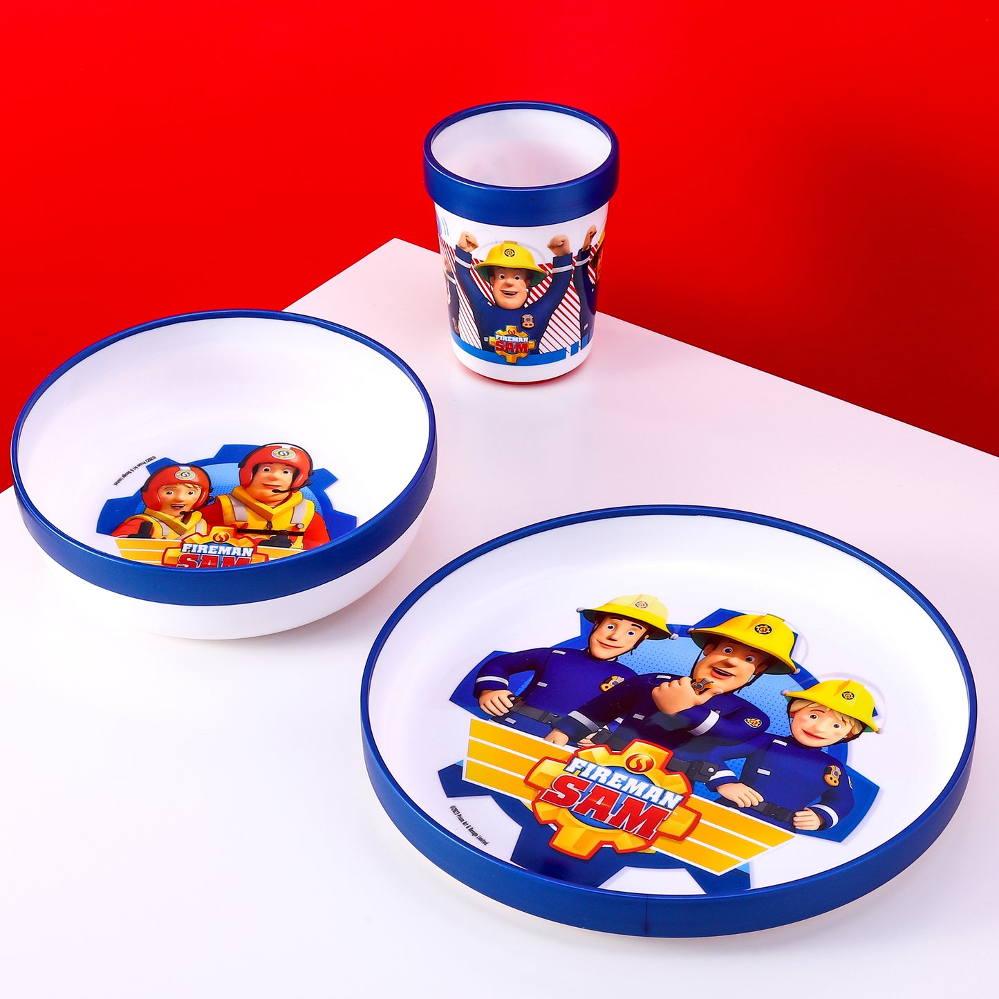 Fireman Sam 3pcs Bicolor Premium Kids Dinner Tableware Set Plate, Bowl & Tumbler, BPA Free