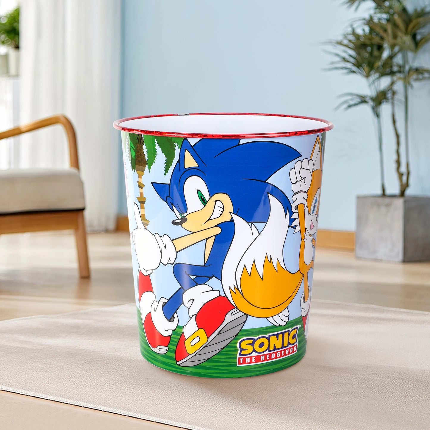 Sonic the Hedgehog Kids Childrens Waste Bucket Paper Bin Basket for Bedroom Study Desk Dustbin