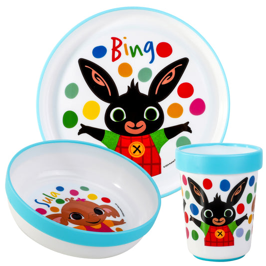 Bing 3pcs Bicolor Premium Kids Dinner Tableware Set Plate, Bowl & Tumbler, BPA Free