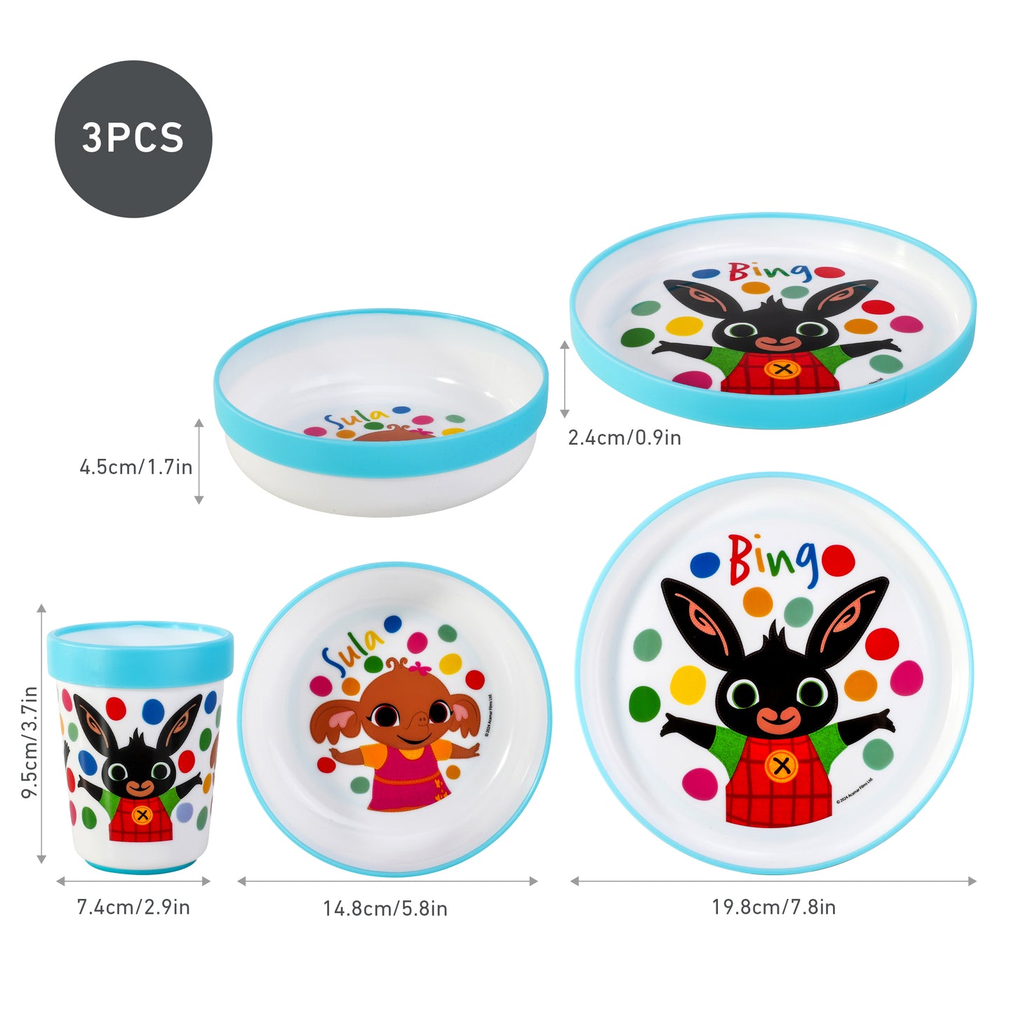 Bing 3pcs Bicolor Premium Kids Dinner Tableware Set Plate, Bowl & Tumbler, BPA Free