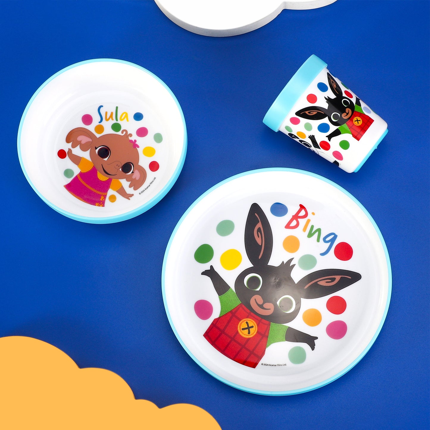 Bing 3pcs Bicolor Premium Kids Dinner Tableware Set Plate, Bowl & Tumbler, BPA Free