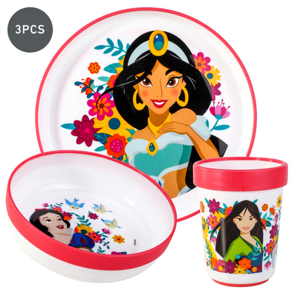 Disney Princess 3pcs Bicolor Premium Kids Dinner Tableware Set Plate, Bowl & Tumbler, BPA Free