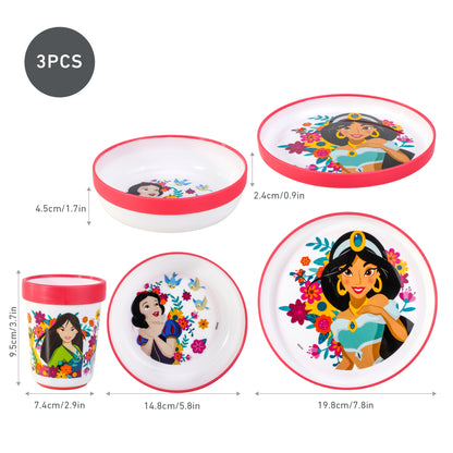 Disney Princess 3pcs Bicolor Premium Kids Dinner Tableware Set Plate, Bowl & Tumbler, BPA Free
