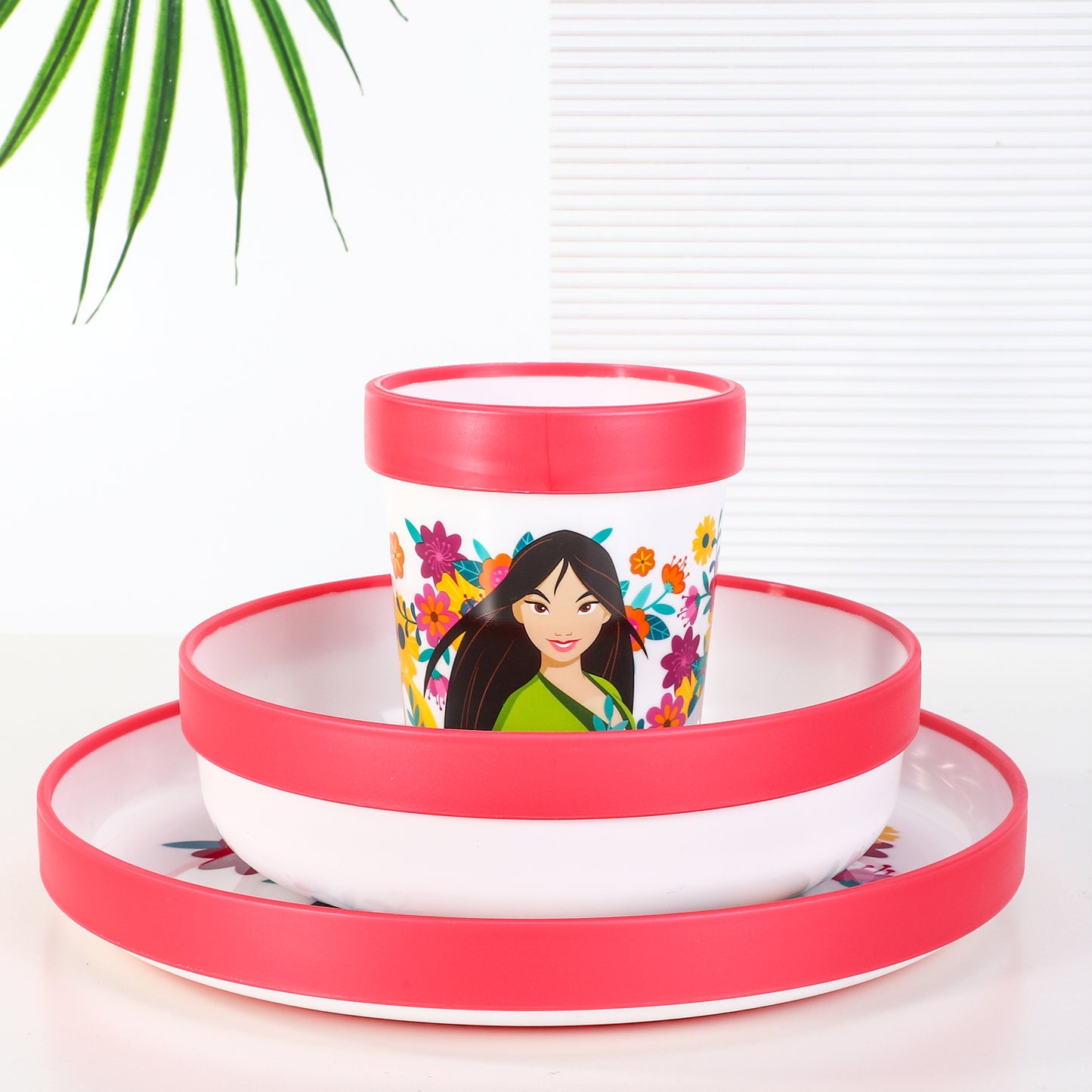 Disney Princess 3pcs Bicolor Premium Kids Dinner Tableware Set Plate, Bowl & Tumbler, BPA Free