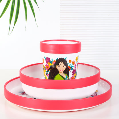 Disney Princess 3pcs Bicolor Premium Kids Dinner Tableware Set Plate, Bowl & Tumbler, BPA Free