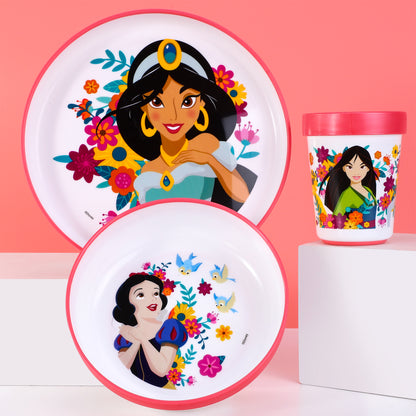 Disney Princess 3pcs Bicolor Premium Kids Dinner Tableware Set Plate, Bowl & Tumbler, BPA Free