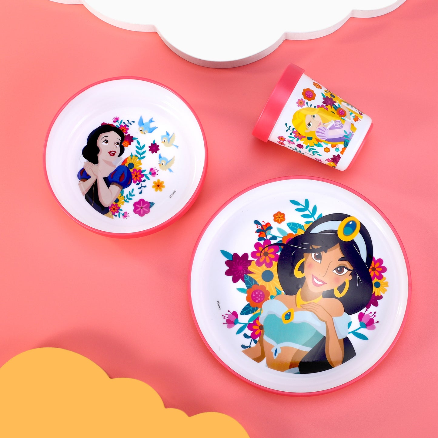 Disney Princess 3pcs Bicolor Premium Kids Dinner Tableware Set Plate, Bowl & Tumbler, BPA Free