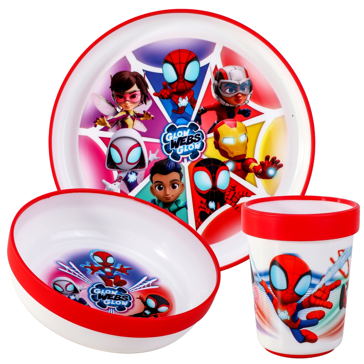 Spidey 3pcs Bicolor Premium Kids Dinner Tableware Set Plate, Bowl & Tumbler, BPA Free