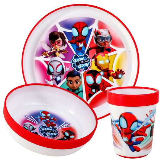 Spidey 3pcs Bicolor Premium Kids Dinner Tableware Set Plate, Bowl & Tumbler, BPA Free