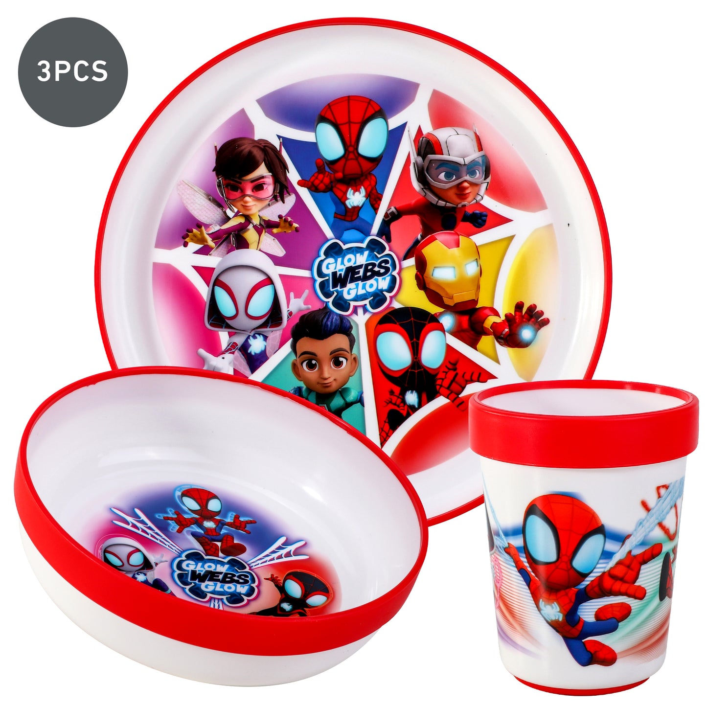 Spidey 3pcs Bicolor Premium Kids Dinner Tableware Set Plate, Bowl & Tumbler, BPA Free