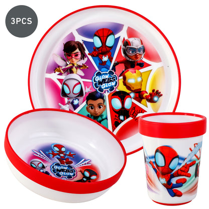 Spidey 3pcs Bicolor Premium Kids Dinner Tableware Set Plate, Bowl & Tumbler, BPA Free