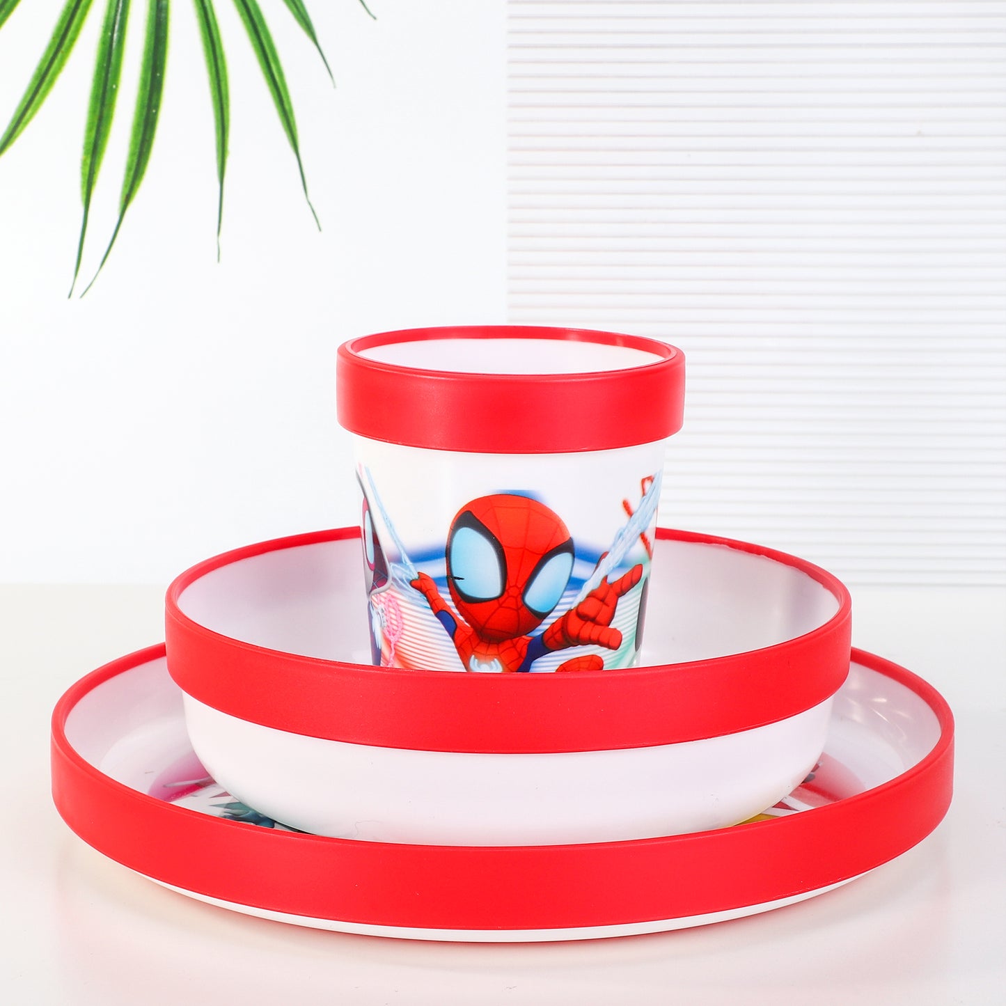 Spidey 3pcs Bicolor Premium Kids Dinner Tableware Set Plate, Bowl & Tumbler, BPA Free