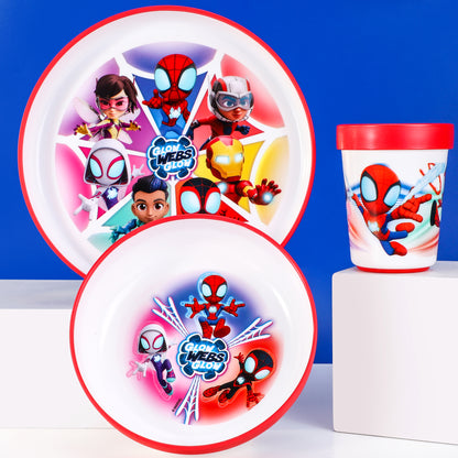 Spidey 3pcs Bicolor Premium Kids Dinner Tableware Set Plate, Bowl & Tumbler, BPA Free