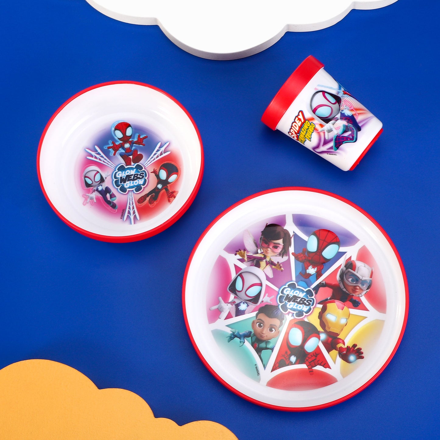 Spidey 3pcs Bicolor Premium Kids Dinner Tableware Set Plate, Bowl & Tumbler, BPA Free