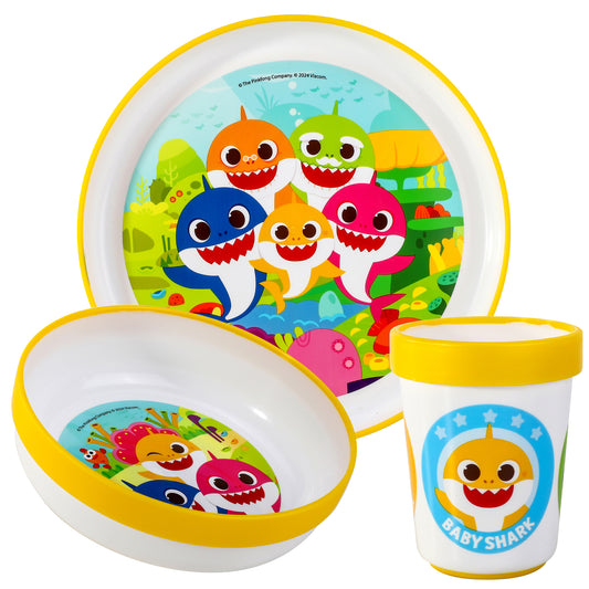 Baby Shark 3pcs Bicolor Premium Kids Dinner Tableware Set Plate, Bowl & Tumbler, BPA Free