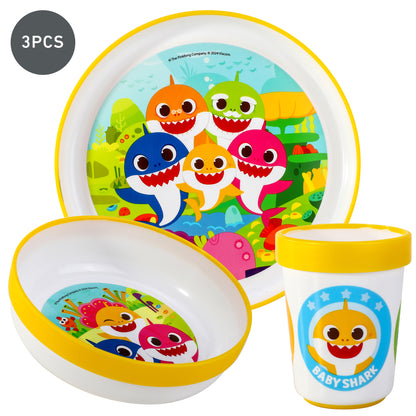 Baby Shark 3pcs Bicolor Premium Kids Dinner Tableware Set Plate, Bowl & Tumbler, BPA Free