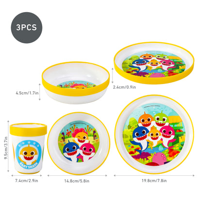 Baby Shark 3pcs Bicolor Premium Kids Dinner Tableware Set Plate, Bowl & Tumbler, BPA Free