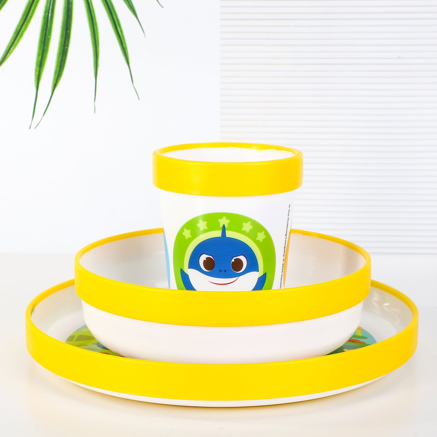Baby Shark 3pcs Bicolor Premium Kids Dinner Tableware Set Plate, Bowl & Tumbler, BPA Free