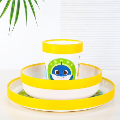 Baby Shark 3pcs Bicolor Premium Kids Dinner Tableware Set Plate, Bowl & Tumbler, BPA Free