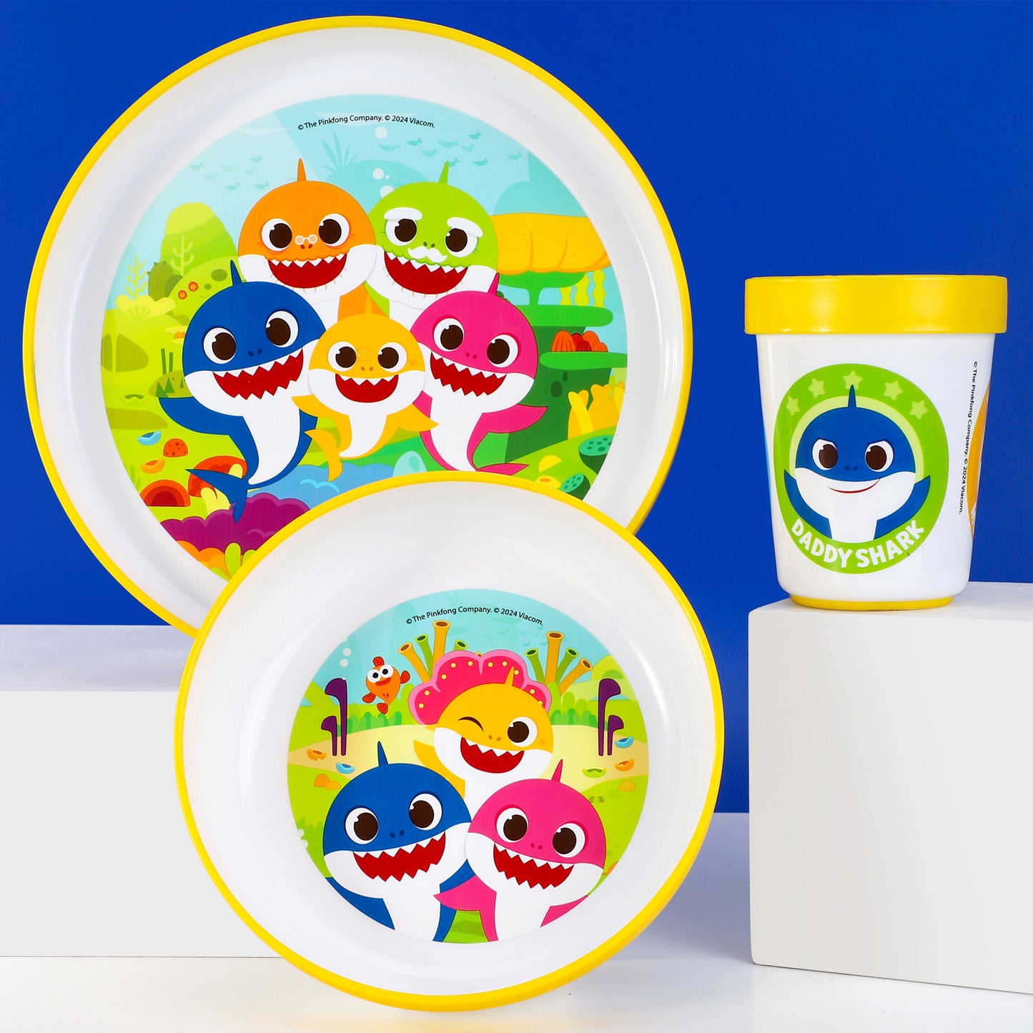 Baby Shark 3pcs Bicolor Premium Kids Dinner Tableware Set Plate, Bowl & Tumbler, BPA Free