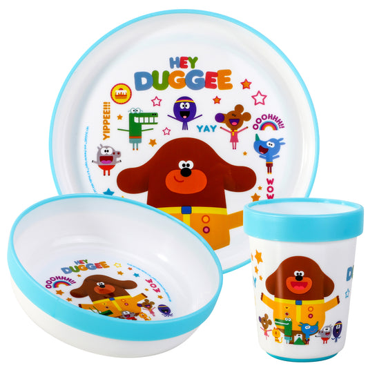 Hey Duggee 3pcs Bicolor Premium Kids Dinner Tableware Set Plate, Bowl & Tumbler, BPA Free