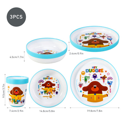 Hey Duggee 3pcs Bicolor Premium Kids Dinner Tableware Set Plate, Bowl & Tumbler, BPA Free