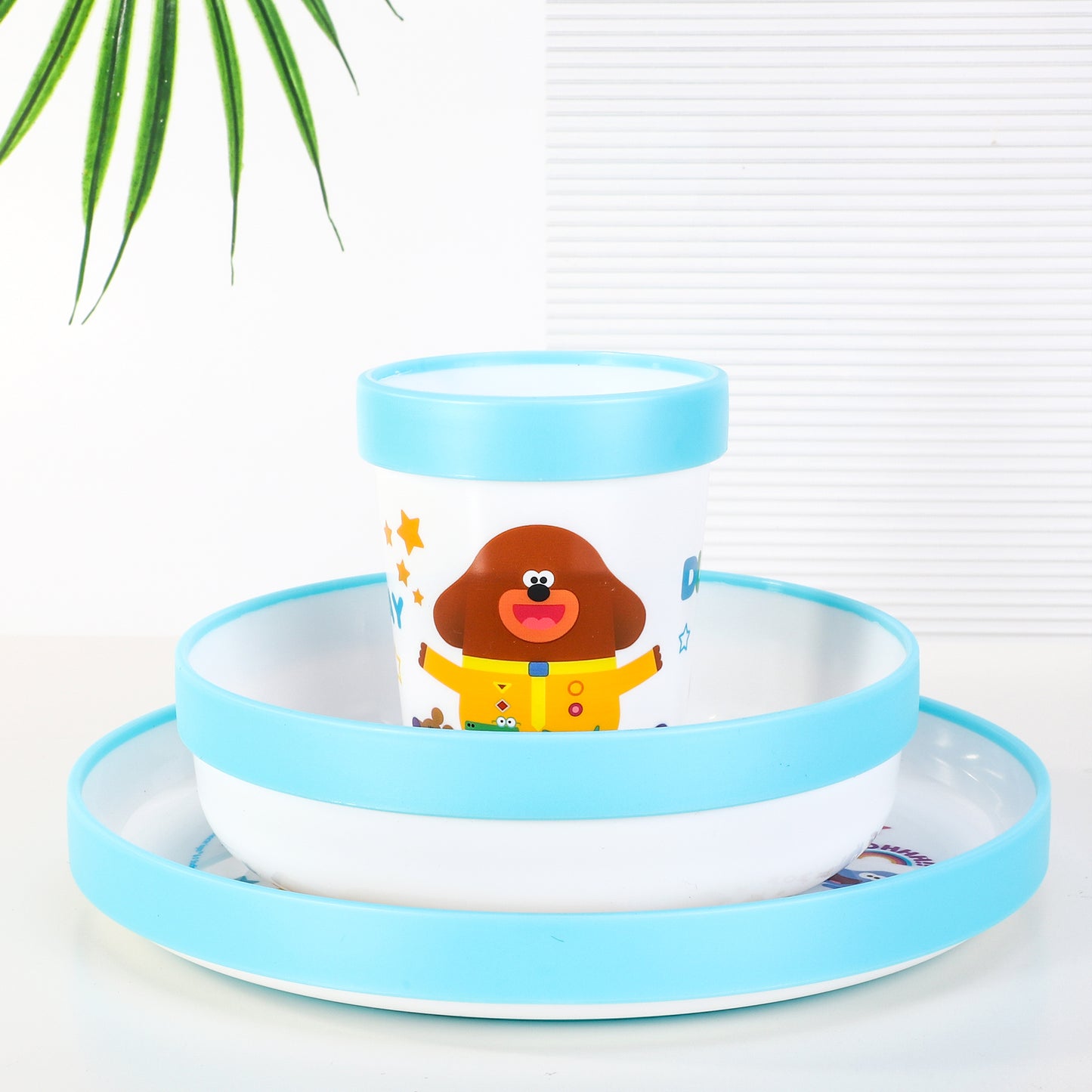 Hey Duggee 3pcs Bicolor Premium Kids Dinner Tableware Set Plate, Bowl & Tumbler, BPA Free