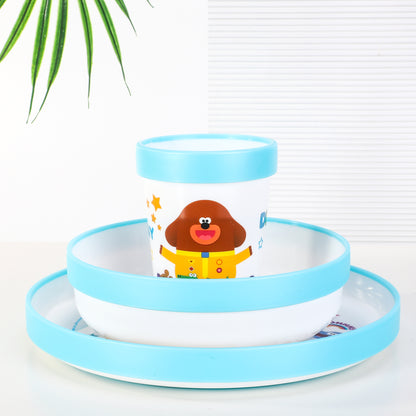 Hey Duggee 3pcs Bicolor Premium Kids Dinner Tableware Set Plate, Bowl & Tumbler, BPA Free