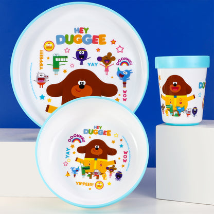 Hey Duggee 3pcs Bicolor Premium Kids Dinner Tableware Set Plate, Bowl & Tumbler, BPA Free
