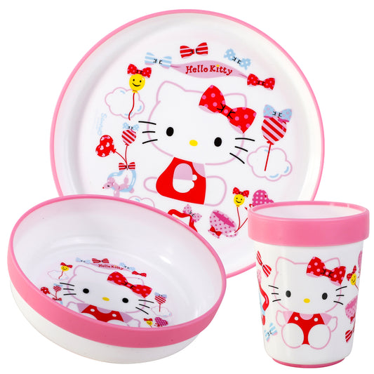 Hello Kitty 3pcs Bicolor Premium Kids Dinner Tableware Set Plate, Bowl & Tumbler, BPA Free
