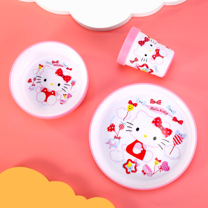 Hello Kitty 3pcs Bicolor Premium Kids Dinner Tableware Set Plate, Bowl & Tumbler, BPA Free