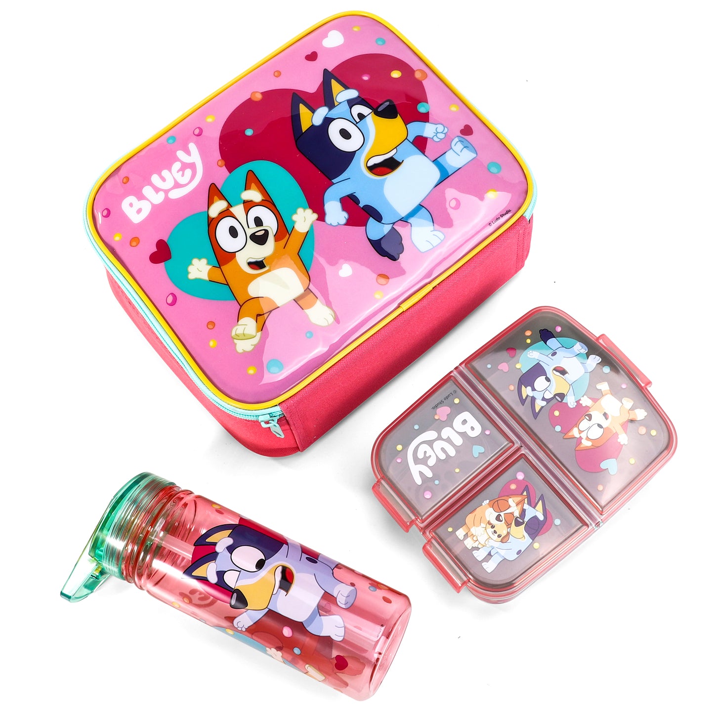 Bluey Pink Kids Lunch Box Set – Insulated Lunch Bag, Multicompartment Lunch Box & 580ml Water Bottle, BPA Free