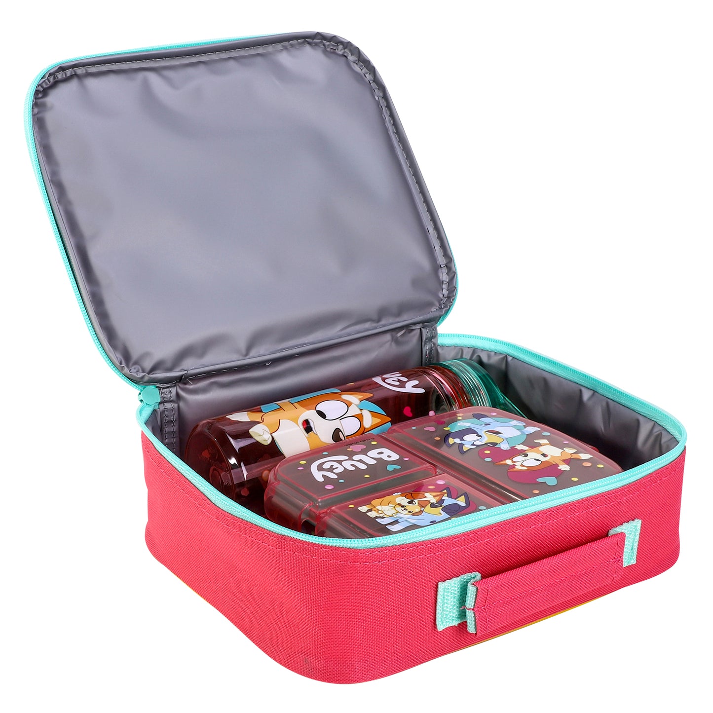 Bluey Pink Kids Lunch Box Set – Insulated Lunch Bag, Multicompartment Lunch Box & 580ml Water Bottle, BPA Free