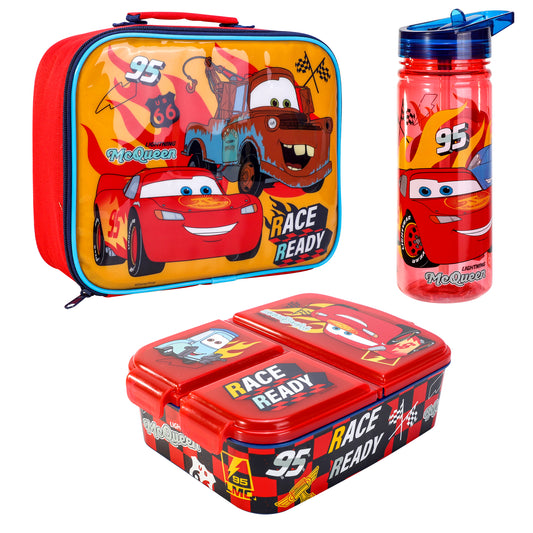 Cars Kids Lunch Box Set – Insulated Lunch Bag, Multicompartment Lunch Box & 580ml Water Bottle, BPA Free