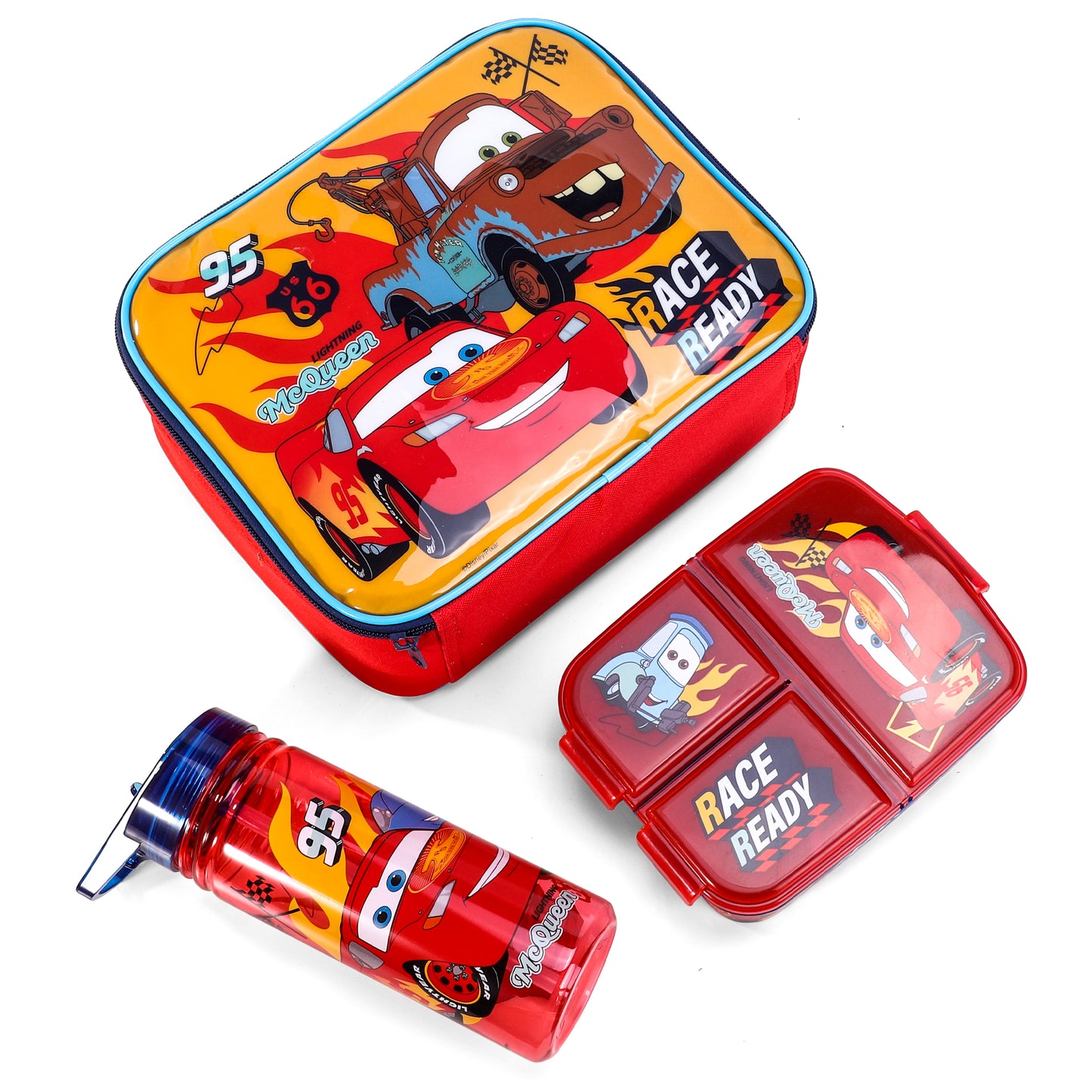 Cars Kids Lunch Box Set – Insulated Lunch Bag, Multicompartment Lunch Box & 580ml Water Bottle, BPA Free
