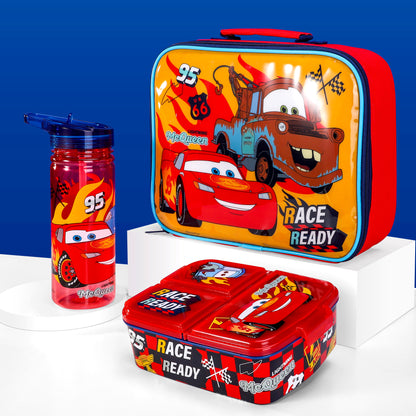 Cars Kids Lunch Box Set – Insulated Lunch Bag, Multicompartment Lunch Box & 580ml Water Bottle, BPA Free