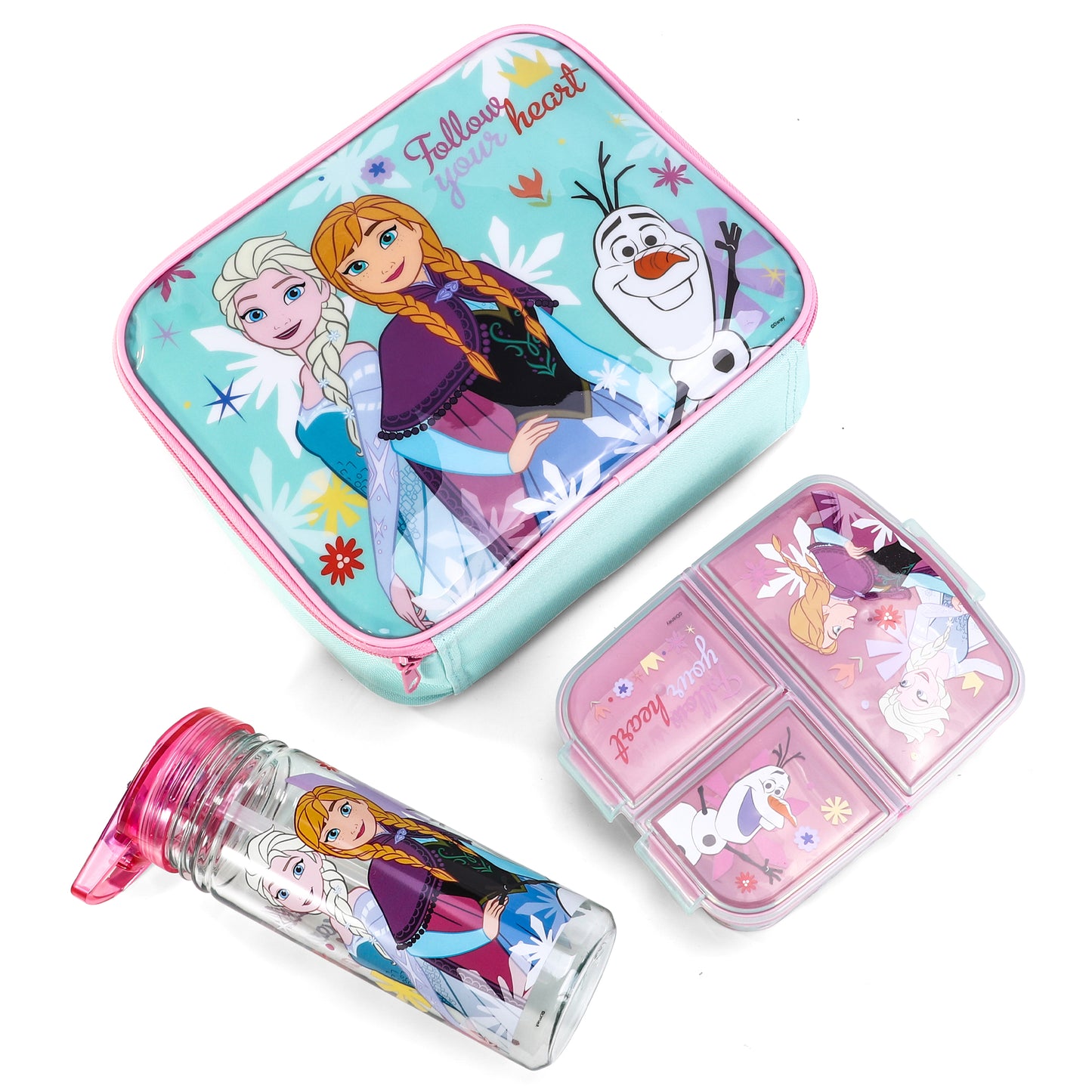 Frozen Kids Lunch Box Set – Insulated Lunch Bag, Multicompartment Lunch Box & 580ml Water Bottle, BPA Free