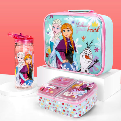 Frozen Kids Lunch Box Set – Insulated Lunch Bag, Multicompartment Lunch Box & 580ml Water Bottle, BPA Free