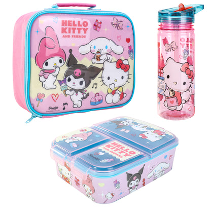 Hello Kitty & Friends Kids Lunch Box Set – Insulated Lunch Bag, Multicompartment Lunch Box & 580ml Water Bottle, BPA Free