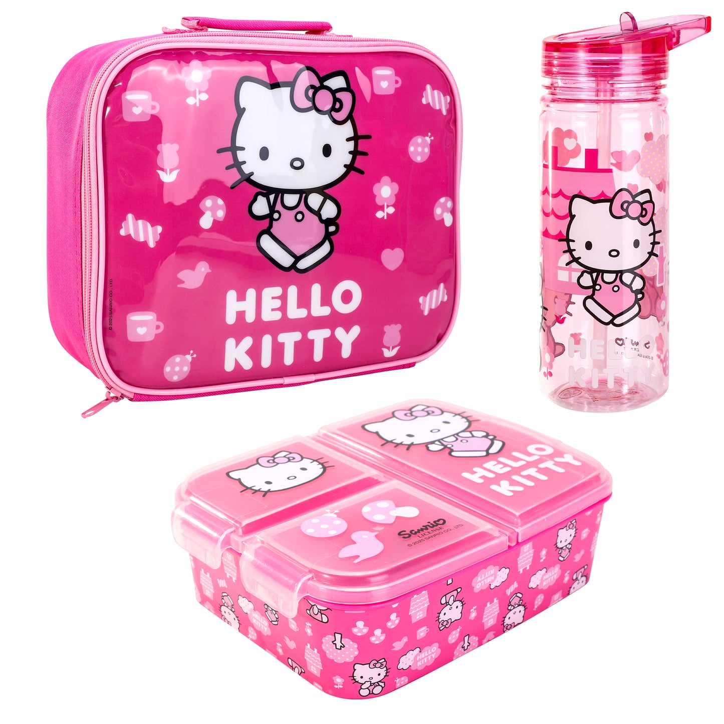 Hello Kitty Pink Kids Lunch Box Set – Insulated Lunch Bag, Multicompartment Lunch Box & 580ml Water Bottle, BPA Free