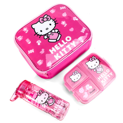 Hello Kitty Pink Kids Lunch Box Set – Insulated Lunch Bag, Multicompartment Lunch Box & 580ml Water Bottle, BPA Free