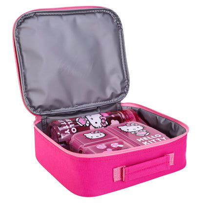 Hello Kitty Pink Kids Lunch Box Set – Insulated Lunch Bag, Multicompartment Lunch Box & 580ml Water Bottle, BPA Free