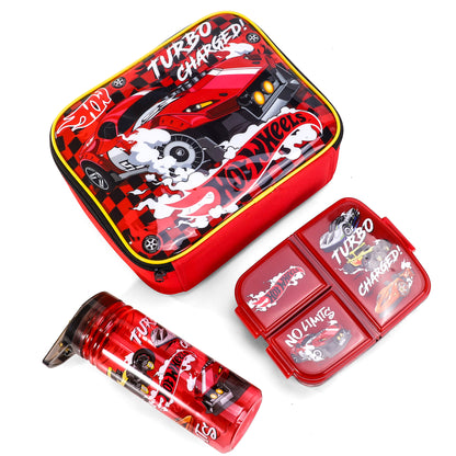 Hot Wheels Kids Lunch Box Set – Insulated Lunch Bag, Multicompartment Lunch Box & 580ml Water Bottle, BPA Free