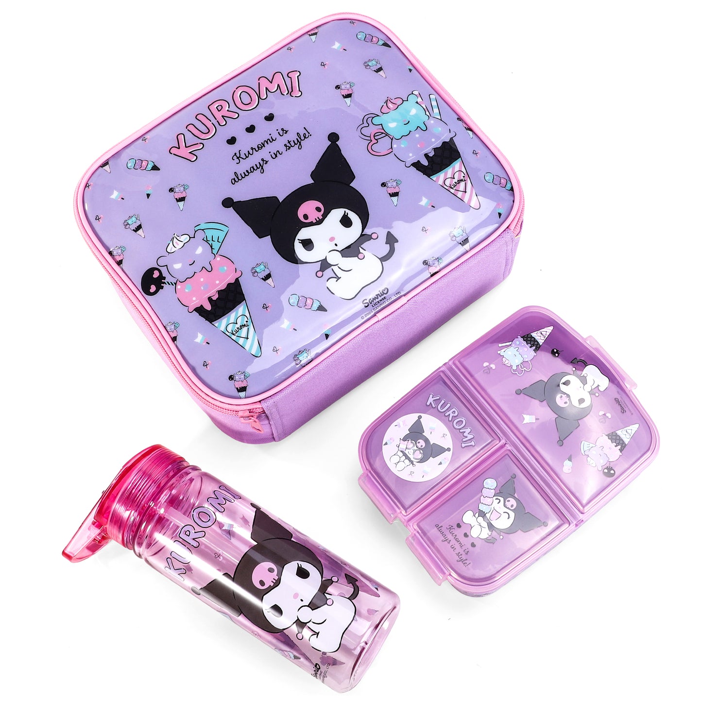 Kuromi Kids Lunch Box Set – Insulated Lunch Bag, Multicompartment Lunch Box & 580ml Water Bottle, BPA Free