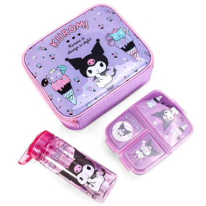 Kuromi Kids Lunch Box Set – Insulated Lunch Bag, Multicompartment Lunch Box & 580ml Water Bottle, BPA Free