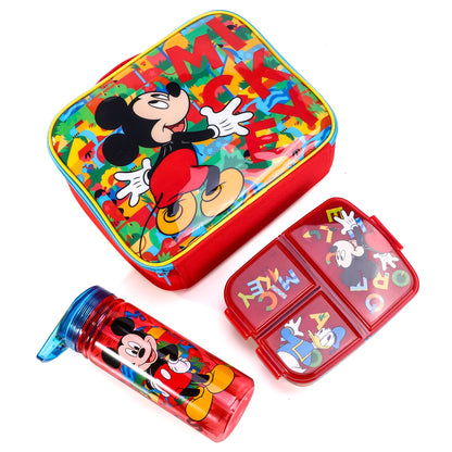 Mickey Mouse Kids Lunch Box Set – Insulated Lunch Bag, Multicompartment Lunch Box & 580ml Water Bottle, BPA Free